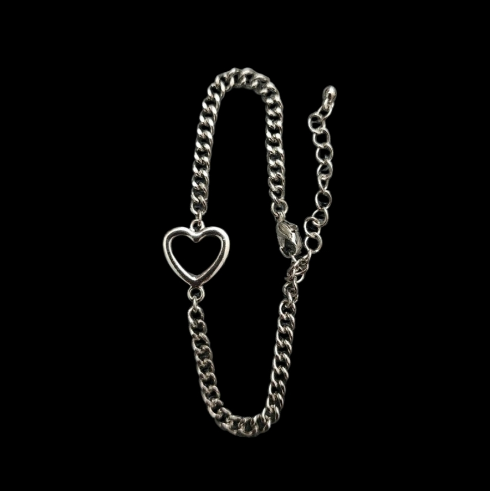 Heart Chain Bracelet Silver Tone